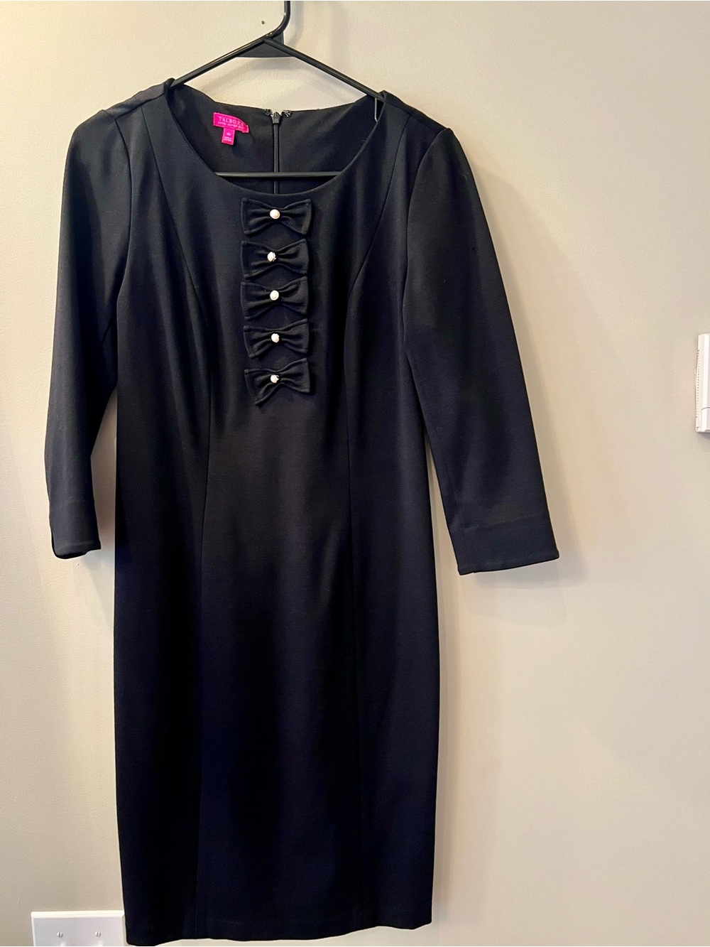 Talbots Black Midi Dress with Pearl-Accent Bows